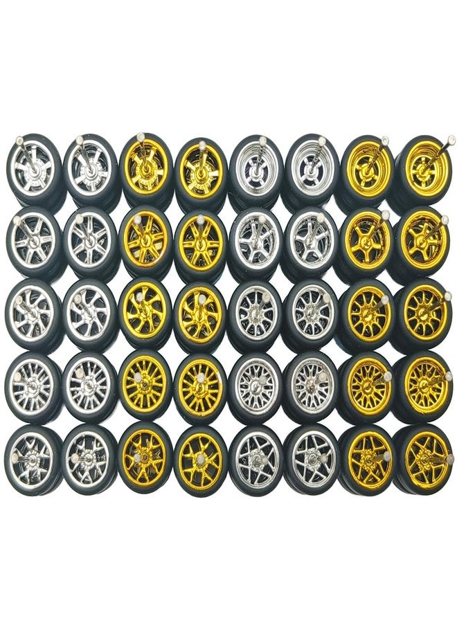 EarlyGlintsCX 1/64 Wheels and Tires Set - 10 Mixed/Random Electroplated Rubber Wheel Sets (5 Gold + 5 Silver Mixed) - Real Riders Wheel Rims & Tires, Compatible with Hot Wheels & Matchbox - Image 1